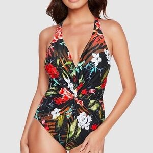 Magicsuit Multi Drew Halter Twist Front Strappy Back One Piece Swimsuit Size 12